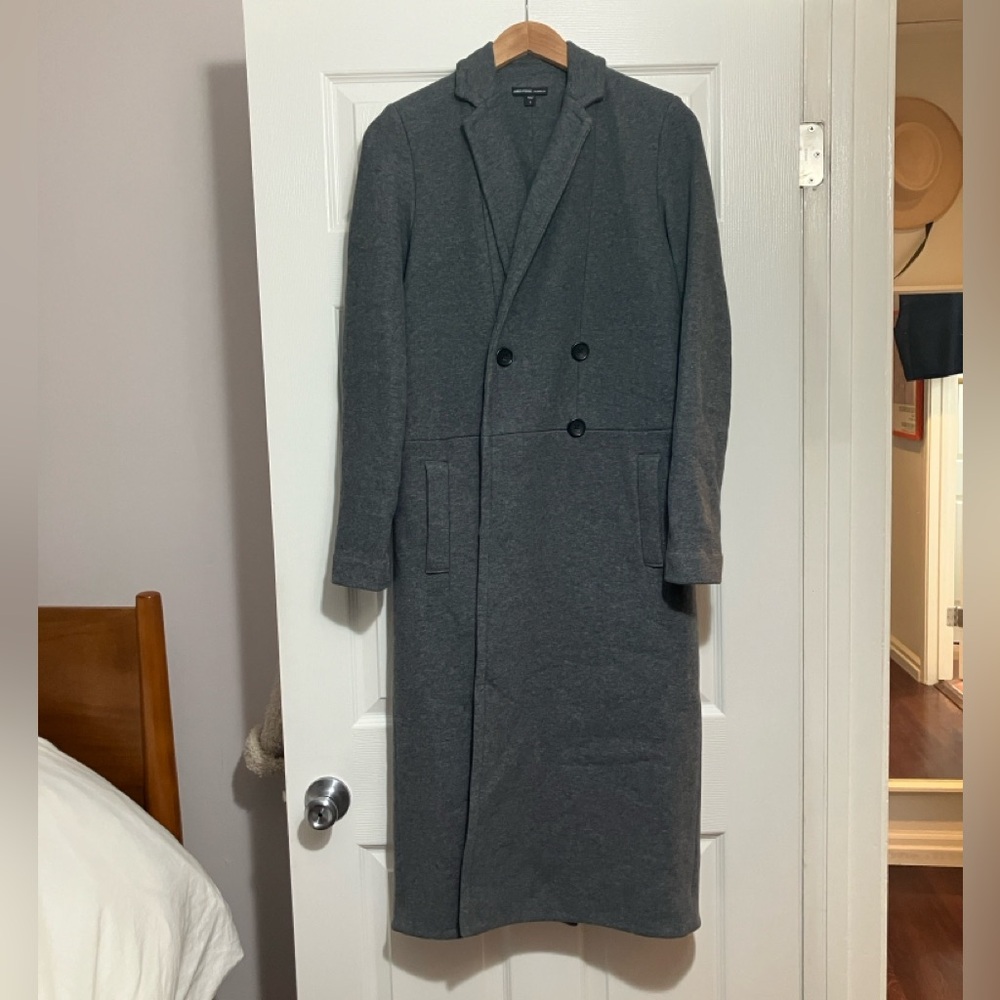 James Perse double-breasted grey 100% cotton fleece long sweatshirt coat 1 small